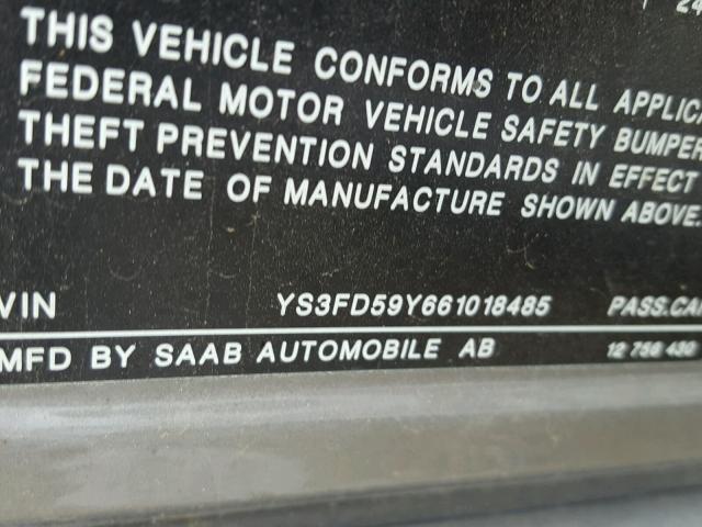 YS3FD59Y661018485 - 2006 SAAB 9-3 BASE GRAY photo 10