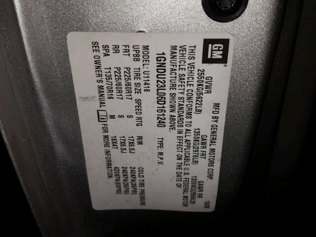 1GNDU23L06D161240 - 2006 CHEVROLET UPLANDER L 银色 照片 10