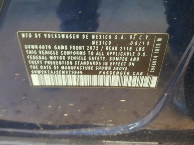 3VW2K7AJ3EM373845 - 2014 VOLKSWAGEN JETTA BASE 蓝色 照片 10