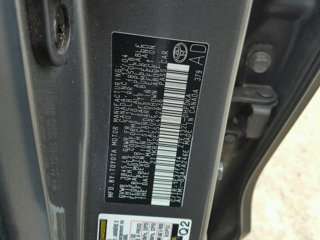 2T1KR32E55C422836 - 2005 TOYOTA MATRIX CHARCOAL photo 10