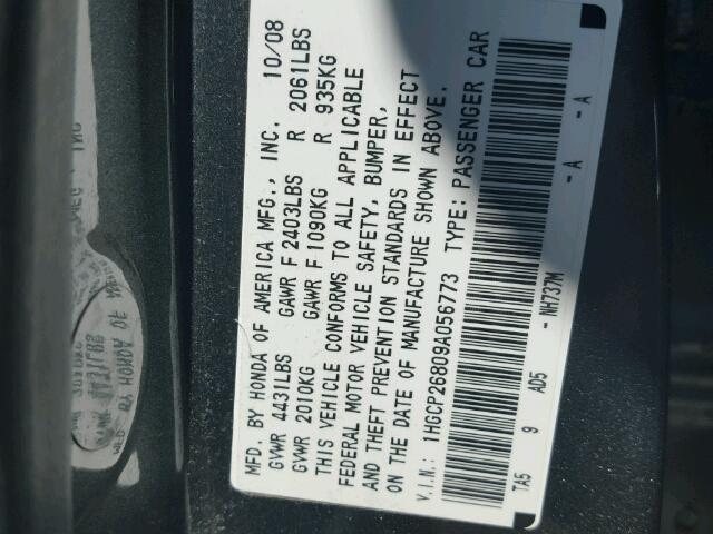 1HGCP26809A056773 - 2009 HONDA ACCORD EX- SILVER photo 10