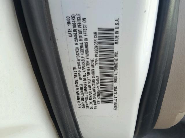 4S3BH675717626742 - 2001 SUBARU LEGACY OUT WHITE photo 10