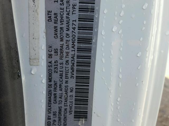 3VWRW3AL1AM007471 - 2010 VOLKSWAGEN NEW BEETLE თეთრი ფოტო 10