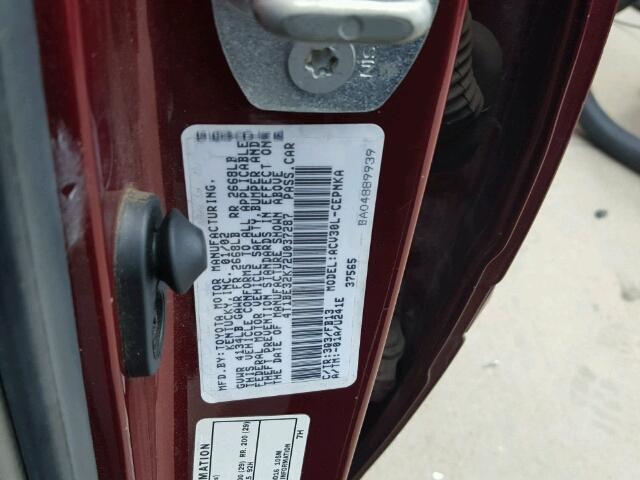 4T1BE32K72U037287 - 2002 TOYOTA CAMRY LE/X MAROON photo 10