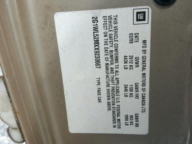 2G1WL52MXX9230667 - 1999 CHEVROLET LUMINA BAS თაფლისფერი ფოტო 10