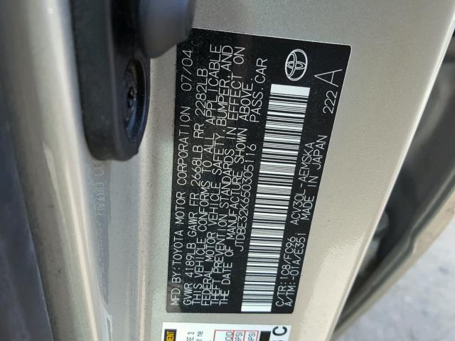 JTDBE32K650305116 - 2005 TOYOTA CAMRY LE SILVER photo 10