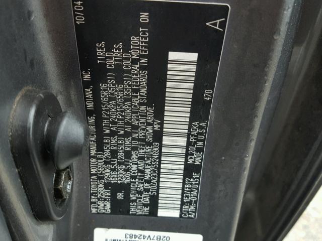 5TDZA23C75S246909 - 2005 TOYOTA SIENNA CE GRAY photo 10