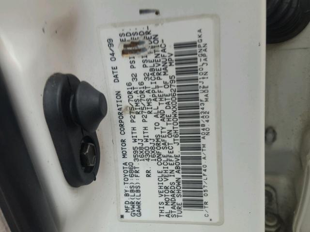 JT6HT00WXX0062795 - 1999 LEXUS LX 470 WHITE photo 10