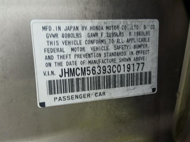 JHMCM56393C019177 - 2003 HONDA ACCORD LX GOLD photo 10