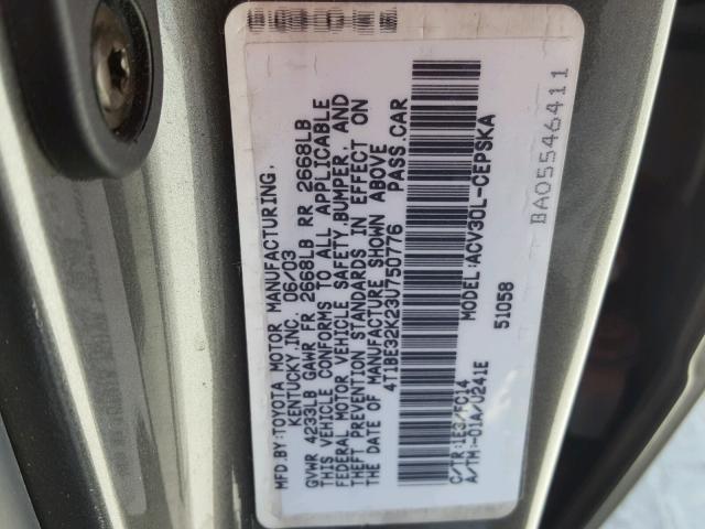 4T1BE32K23U750776 - 2003 TOYOTA CAMRY LE GRAY photo 10