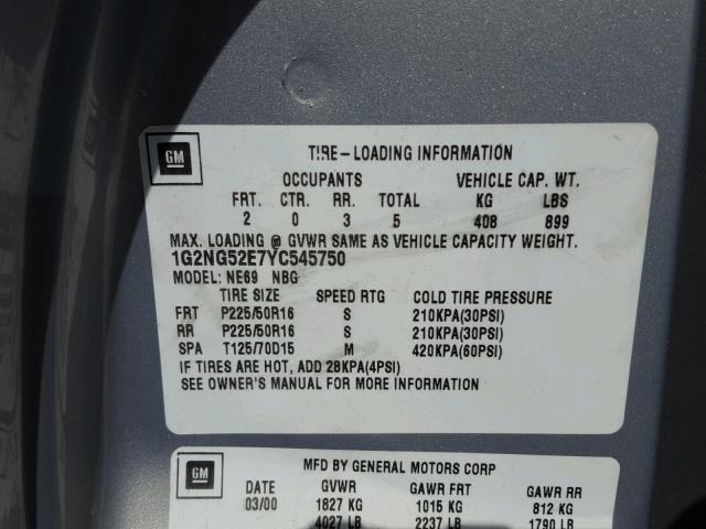 1G2NG52E7YC545750 - 2000 PONTIAC GRAND AM S ვერცხლისფერი ფოტო 10