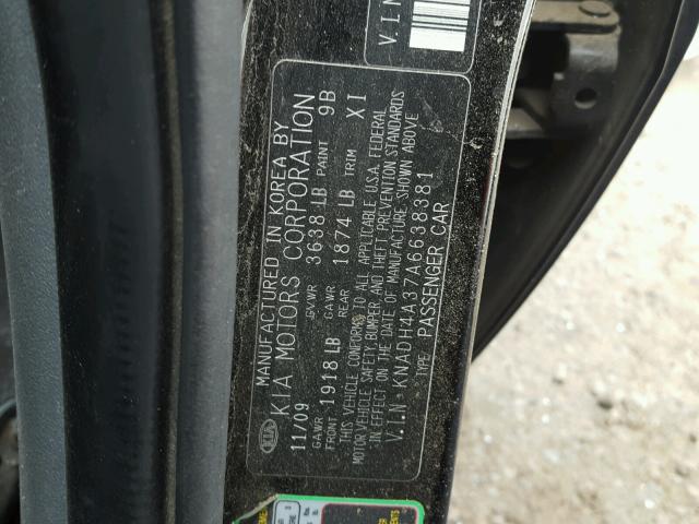 KNADH4A37A6638381 - 2010 KIA RIO LX Սև լուսանկար 10