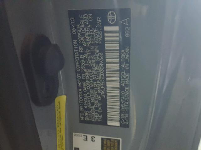 JTKJF5C70D3049348 - 2013 TOYOTA SCION TC 灰色 照片 10