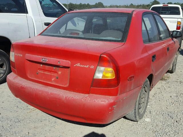 KMHCG45C11U189735 - 2001 HYUNDAI ACCENT GL RED photo 4