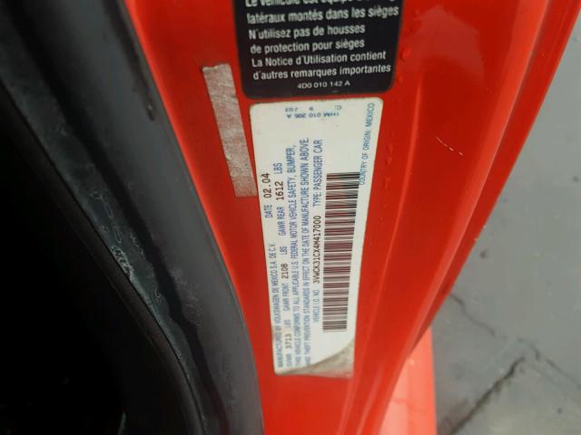 3VWCK31CX4M417000 - 2004 VOLKSWAGEN NEW BEETLE 红色 照片 10