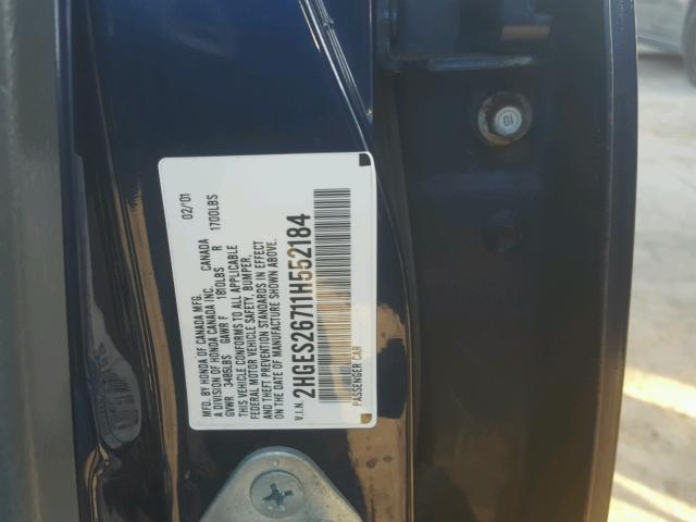 2HGES26711H552184 - 2001 HONDA CIVIC EX ლურჯი ფოტო 10