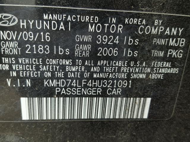 KMHD74LF4HU321091 - 2017 HYUNDAI ELANTRA SE BLACK photo 10