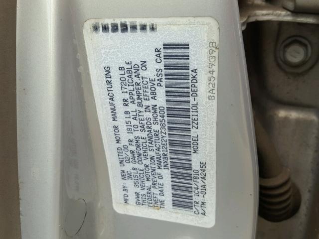 1NXBR12E2YZ385400 - 2000 TOYOTA COROLLA VE SILVER photo 10