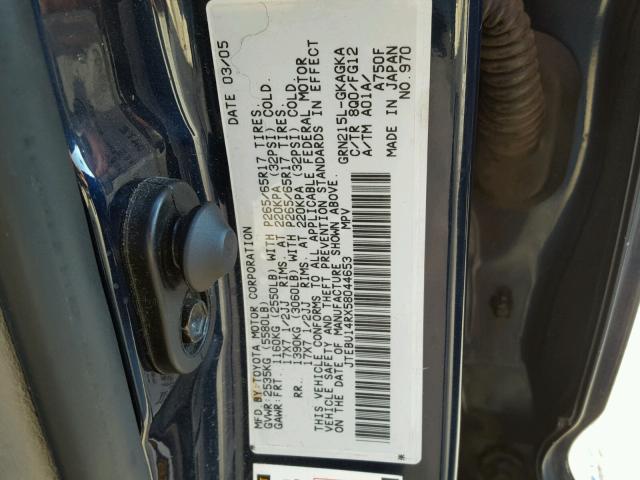 JTEBU14RX58044653 - 2005 TOYOTA 4RUNNER SR BLUE photo 10