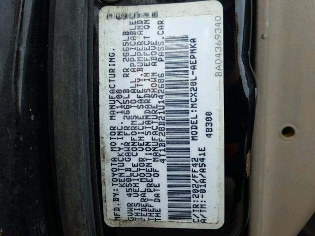 4T1BF28B21U142686 - 2001 TOYOTA AVALON XL BLACK photo 10