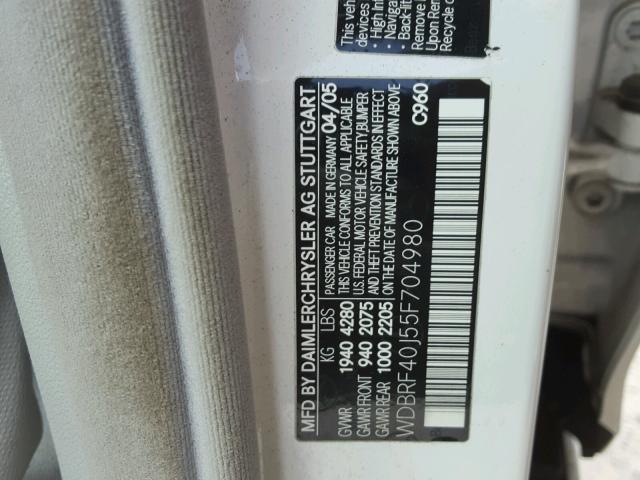 WDBRF40J55F704980 - 2005 MERCEDES-BENZ C 230K SPO WHITE photo 10