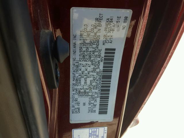 5TDZA23C84S098297 - 2004 TOYOTA SIENNA CE MAROON photo 10