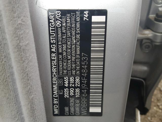 WDBRF64J94F484537 - 2004 MERCEDES-BENZ C 320 SILVER photo 10