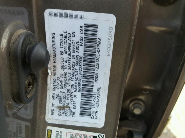 1NXBR38E94Z250038 - 2004 TOYOTA COROLLA CE GRAY photo 10