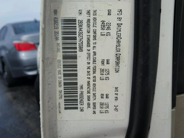 2B3KA43G27H755809 - 2007 DODGE CHARGER SE WHITE photo 10