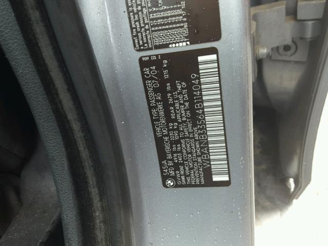 WBANB33564B114049 - 2004 BMW 545 I GRAY photo 10