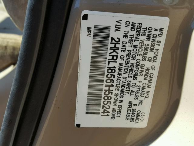 2HKRL18561H585241 - 2001 HONDA ODYSSEY LX GOLD photo 10