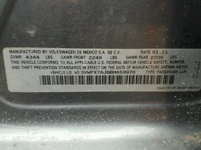 3VWPX7AJ8BM659970 - 2011 VOLKSWAGEN JETTA S GRAY photo 10