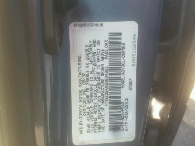 4T1BE32KX2U634921 - 2002 TOYOTA CAMRY LE BLUE photo 10