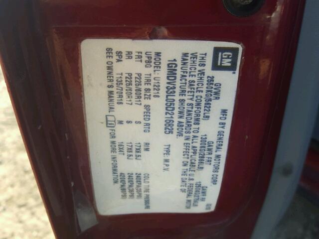 1GMDV33L05D216825 - 2005 PONTIAC MONTANA SV RED photo 10