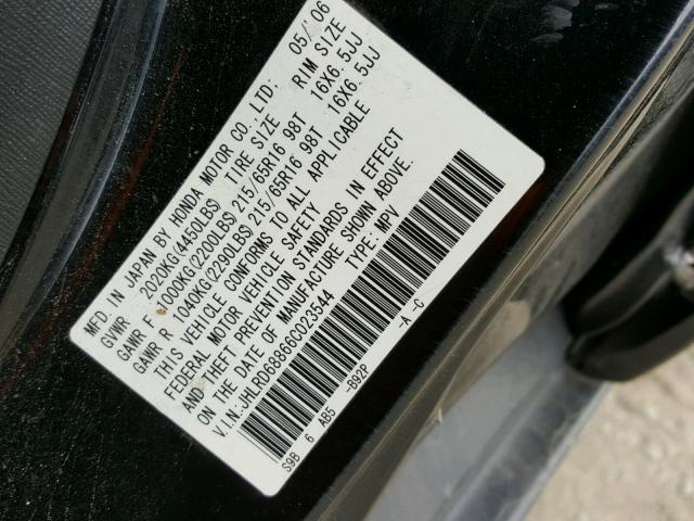 JHLRD68866C023544 - 2006 HONDA CR-V EX BLACK photo 10