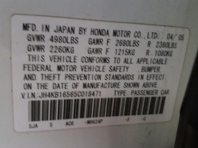 JH4KB16565C018471 - 2005 ACURA RL თეთრი ფოტო 10