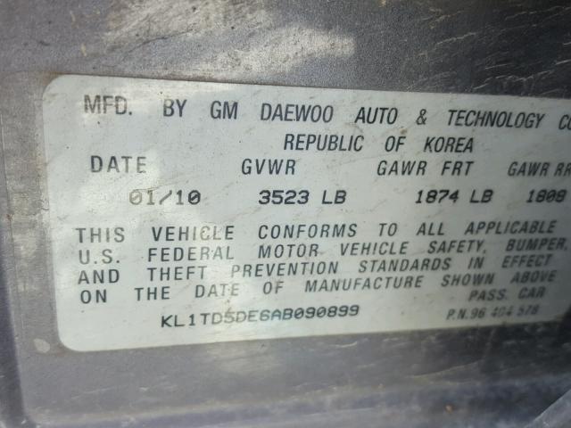 KL1TD5DE6AB090899 - 2010 CHEVROLET AVEO LS BLACK photo 10