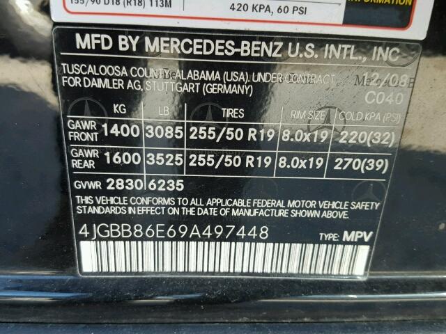 4JGBB86E69A497448 - 2009 MERCEDES-BENZ ML 350 BLACK photo 10