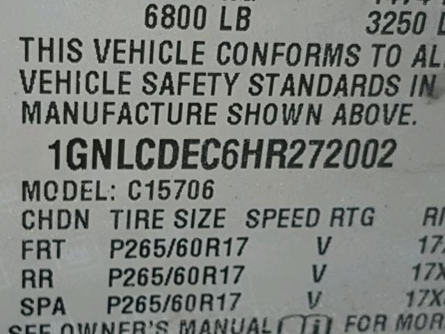 1GNLCDEC6HR272002 - 2017 CHEVROLET TAHOE POLI SILVER photo 10