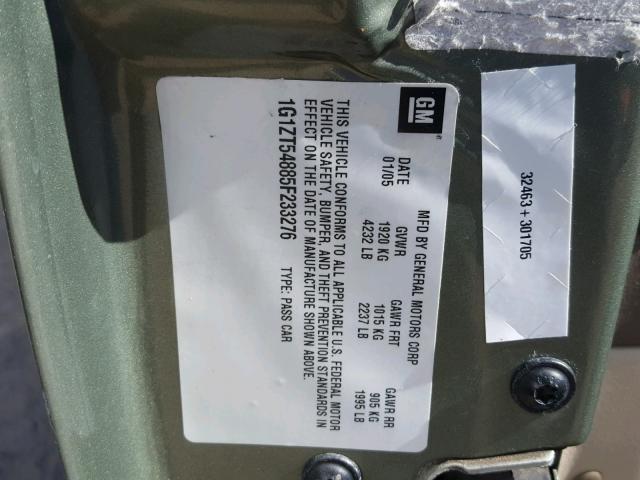 1G1ZT54885F233276 - 2005 CHEVROLET MALIBU LS 绿色 照片 10