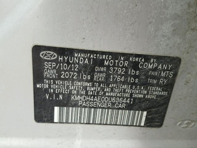 KMHDH4AE0DU636441 - 2013 HYUNDAI ELANTRA GL SILVER photo 10