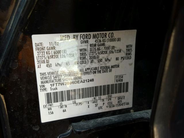 1FT7W3B66DEA21248 - 2013 FORD F350 SUPER BURGUNDY photo 10