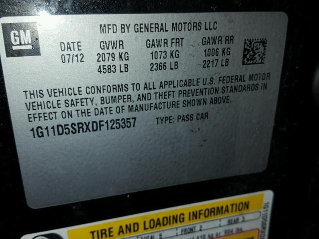 1G11D5SRXDF125357 - 2013 CHEVROLET MALIBU 1LT 黑色 照片 10