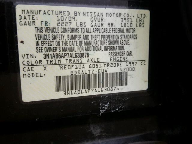 3N1AB6AP7AL630876 - 2010 NISSAN SENTRA 2.0 BLACK photo 10