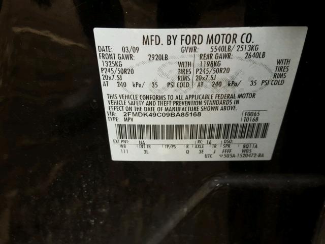 2FMDK49C09BA85168 - 2009 FORD EDGE LIMIT BLACK photo 10