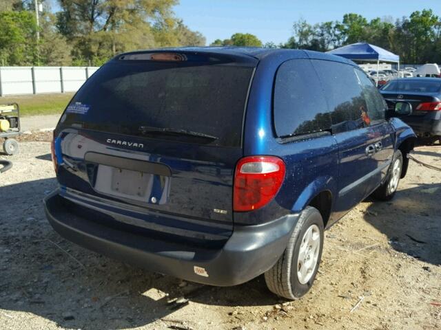 1B4GP25311B255784 - 2001 DODGE CARAVAN SE BLUE photo 4