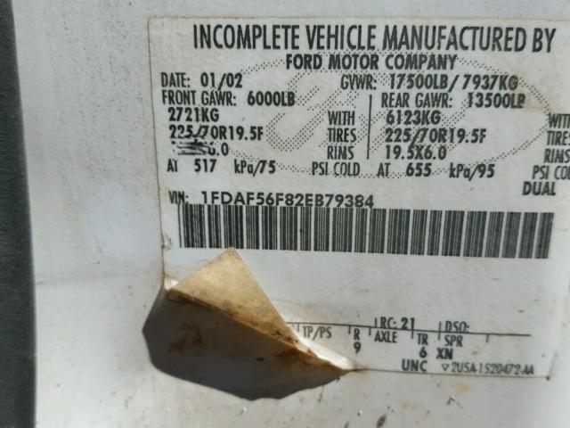 1FDAF56F82EB79384 - 2002 FORD F550 SUPER WHITE photo 10