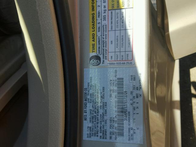 3FAHP07127R173709 - 2007 FORD FUSION SE TAN photo 10