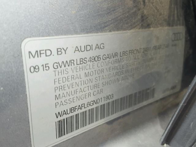 WAUBFAFL6GN011903 - 2016 AUDI A4 PREMIUM SILVER photo 10