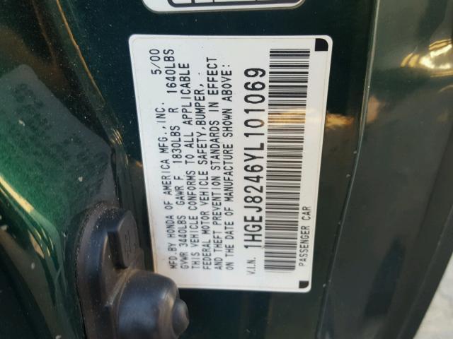 1HGEJ8246YL101069 - 2000 HONDA CIVIC EX მწვანე ფოტო 10